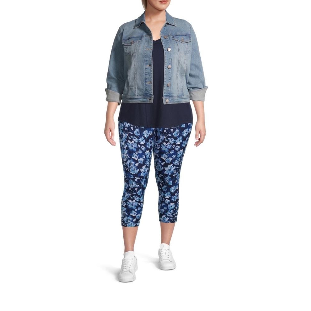 Terra & Sky women's plus size High-rise watercolor floral  legging